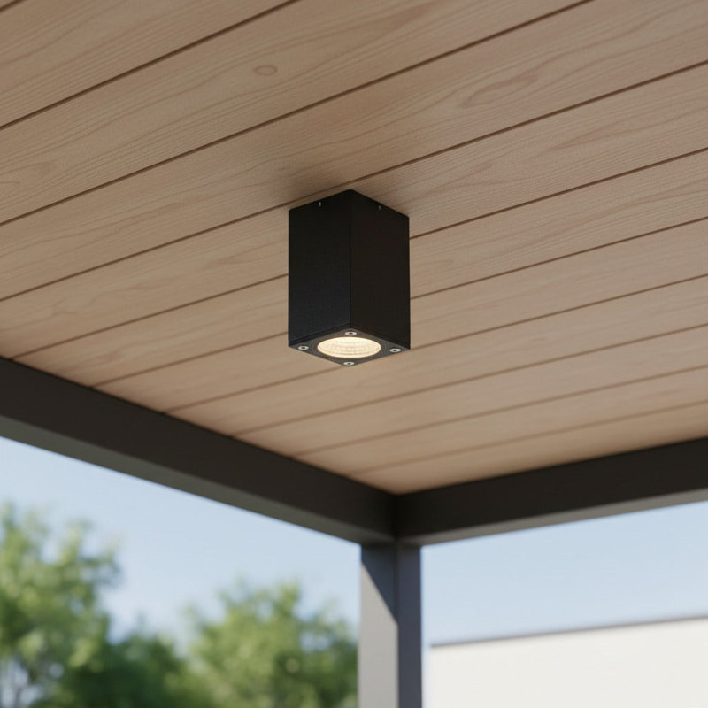 UltraBeam Square Black Outdoor Soffit and Outdoor Ceiling Downlight - IP65 Rated, 11.5cm H x 6cm W x 11.5cm D