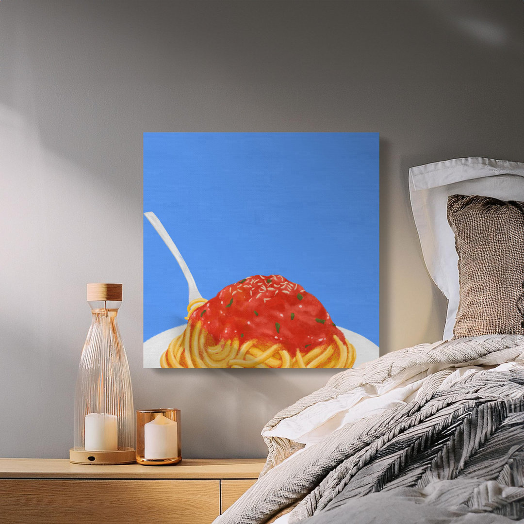 Spaghetti Canvas Wall Art, Italian Pasta Kitchen Decor, Foodie Gift, Quirky Restaurant Print, Fun Home Cook Art, Bright Blue Background