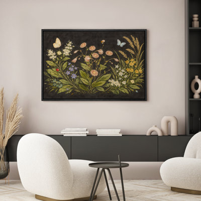 Vintage Wildflower Botanical Butterfly Garden Framed Canvas Master Bedroom Wall Art Work Print