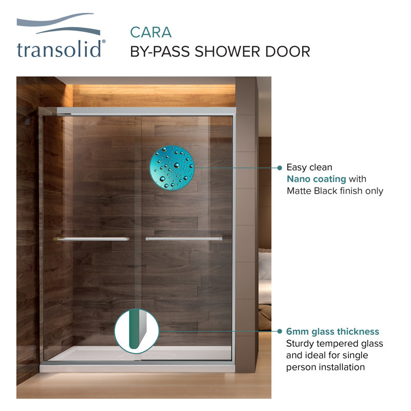 Porte de douche de style semi-encadré Transolide Cara, l 57 3/4 po x H 59 po x H 76 po, verre trempé transparent de 1/4 po