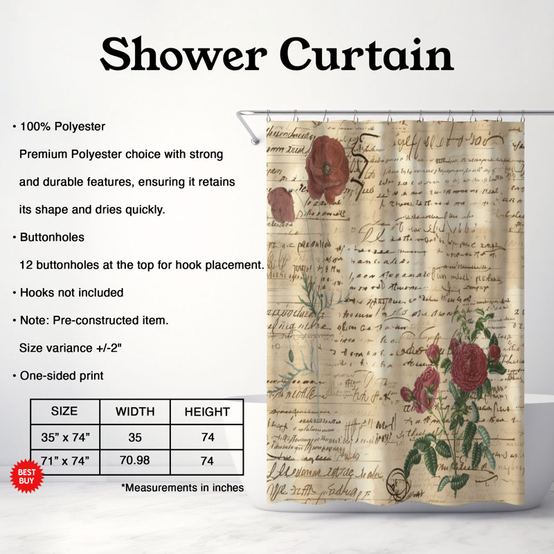 Rideau de douche standard 1 pièce Botanical Letters, H 74 po x l 71 po