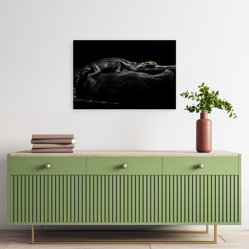 Intense Crocodile Gaze Contemporary Alligator Crocodile Wall Art Print 1 Piece Wrapped Canvas Wall Art, 40.64cm H x 60.96cm W