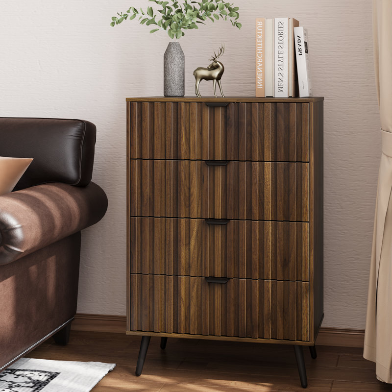 Fluted 3 Drawer Dresser,Modern Storage Cabinet,Wood Chest Of Drawers for Bedroom & Living Room