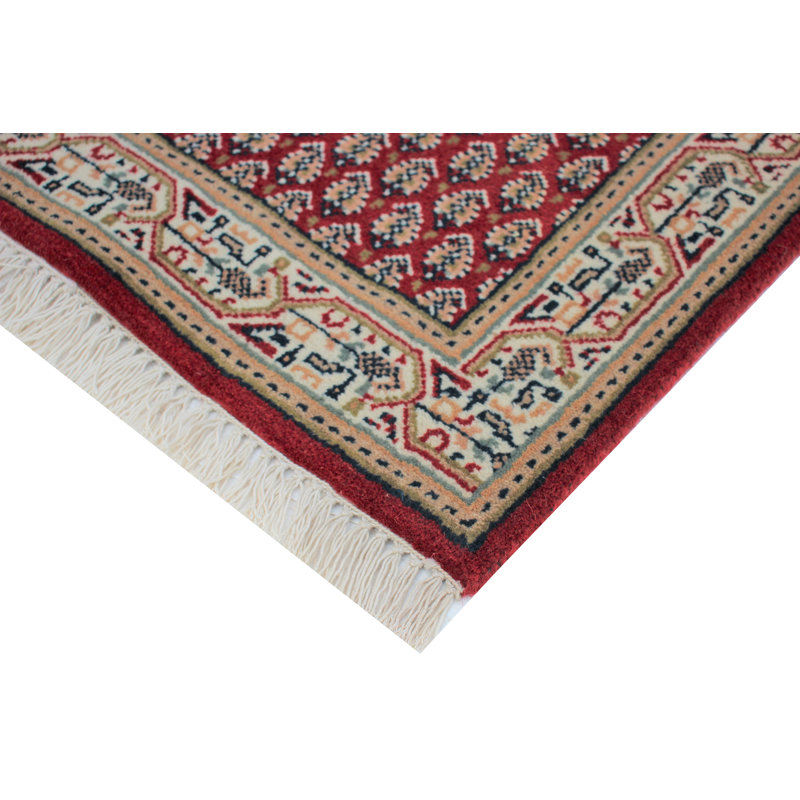 Hand-Knotted High-Quality Red and Beige Area Rug, Rectangle 2'1" x 2'10"