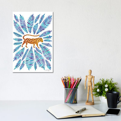 Jaguar, Blue Leaves by Cat Coquillette - Wrapped Canvas Print