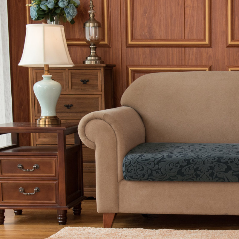 Damask Box Cushion Sofa Slipcover, 9cm H x 50cm W x 27.5cm D, Grayish Green