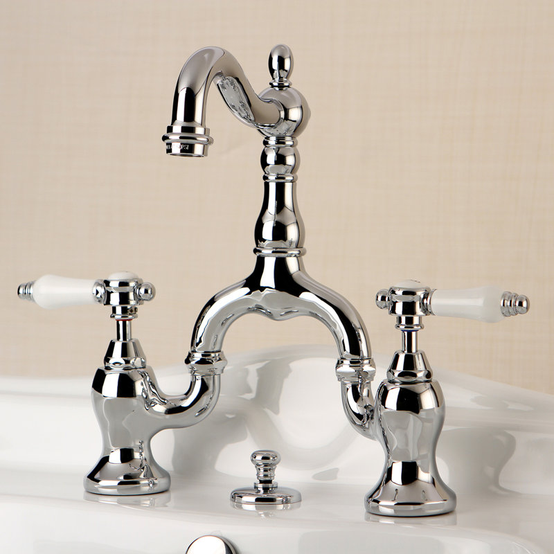 Robinet de salle de bain à large entraxe avec bonde, Chrome poli