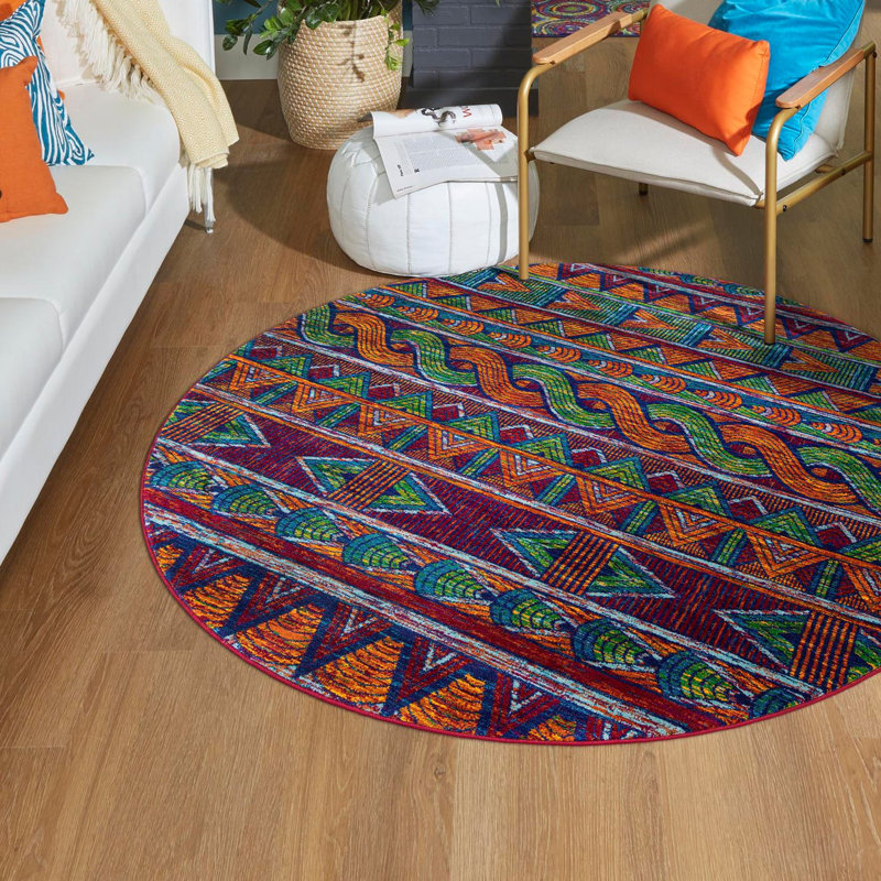 Equan Geometric Indoor / Outdoor Rug, Round 7'10"