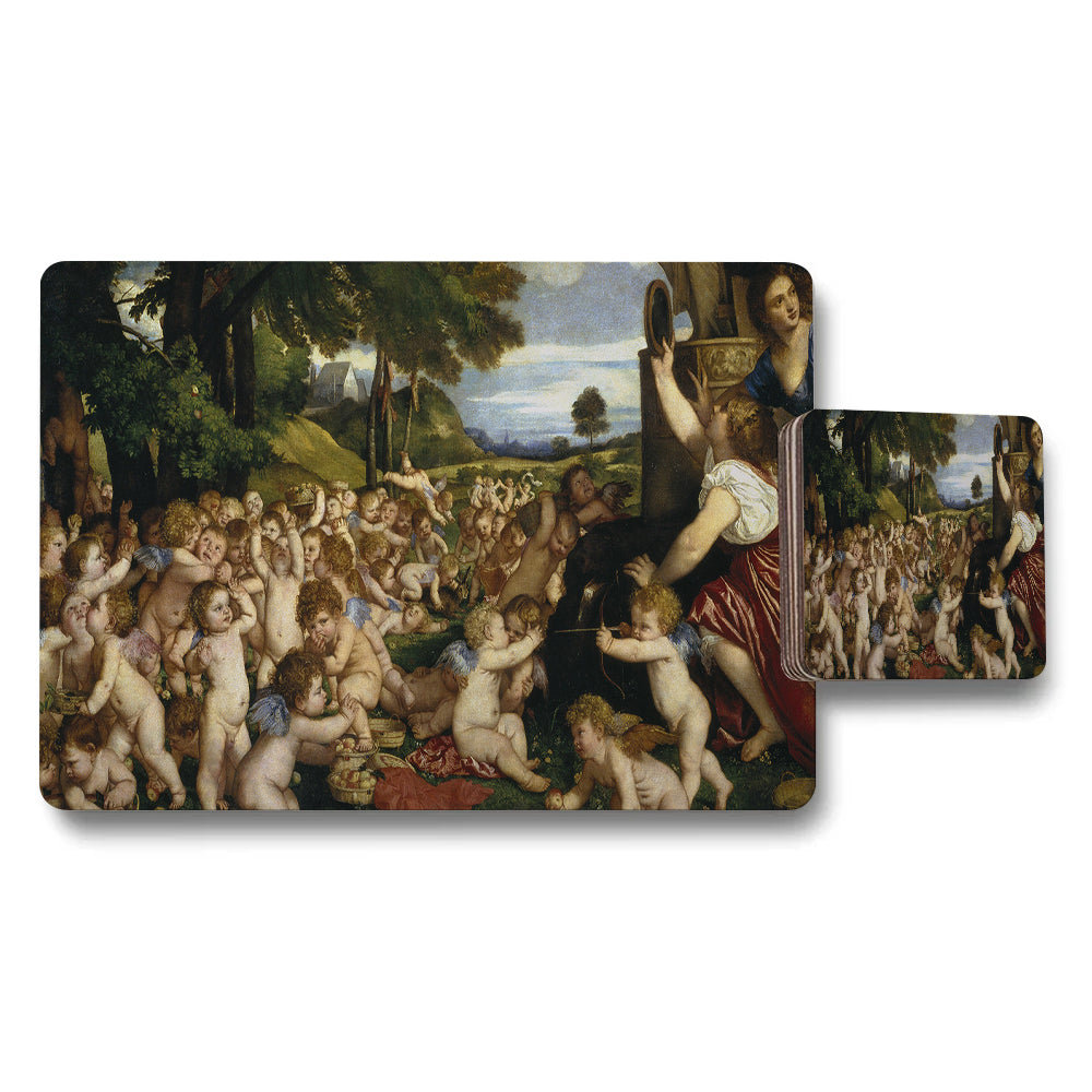 Placemat and Coaster Set Featuring Classic Renaissance Painting Artwork