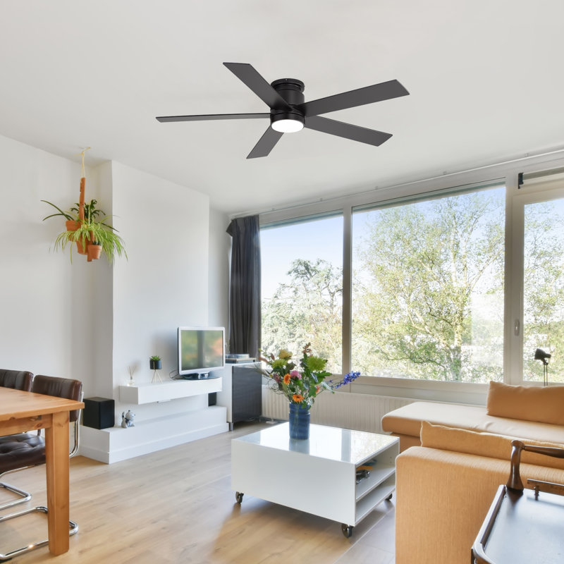 Ventilateur de plafond encastré 42 po / 52 po Jayceyon, 52 po de largeur, Noir avec pales noires