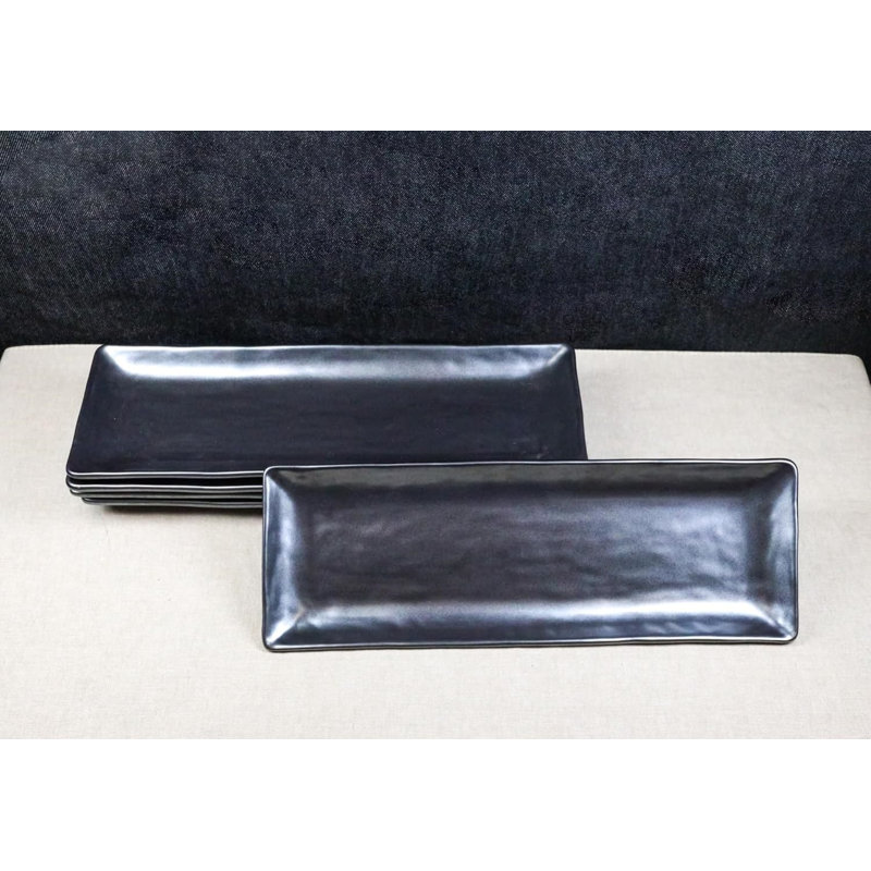 Ensemble de 5 plateaux de service rectangulaires noirs en céramique Tetsu Kesho
