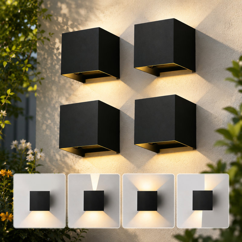 4-Pack LED Black Square Up/down Wall Light, Adjustable Beam Angle Aluminum Ip65 Waterproof Wall Sconce, 20