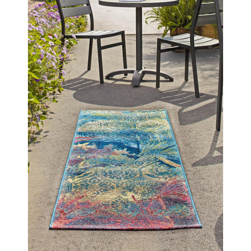 Tapis d'extérieur moderne Multi_Unique Loom, Tapis de couloir 2 pi x 4 pi 1 po