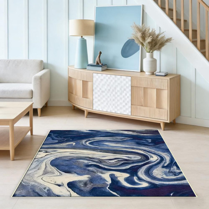 Abstract Blue And White Area Rug, Soft And Lightweight, Suitable For All Seasons, Easy To Maintain And Easy To Clean, Machine Washable Carpet Floor Mat, Suitable For Living Room, Bedroom, Dining Room, Hallway, Balcony, Room Decor, Home Decor, Outdoor Dec