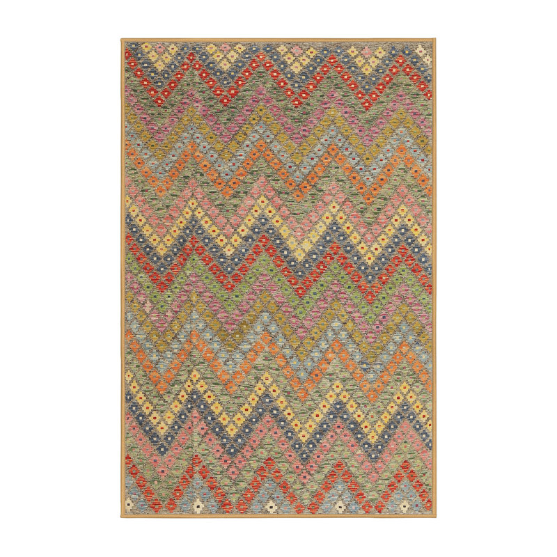Tapis rouge/orange/bleu zone contemporaine, Rectangle 5 pi x 7 pi