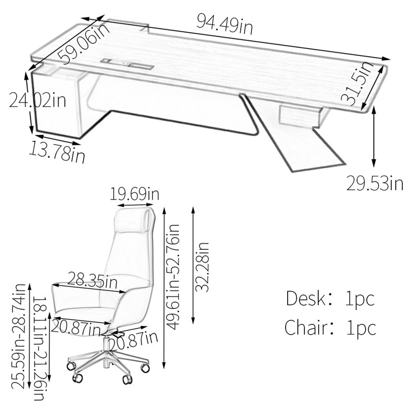 Surface de travail spacieuse et fonctionnelle, H 29,53 po x l 94,49 po x P 59,06 po