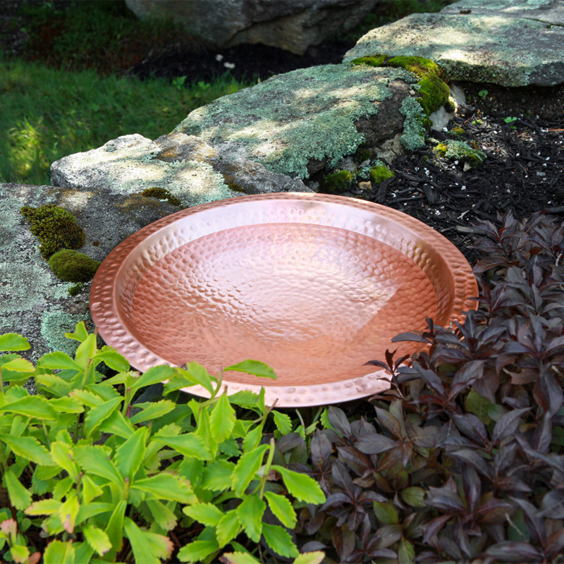 14" Hammered Polished Copper Birdbath Bowl