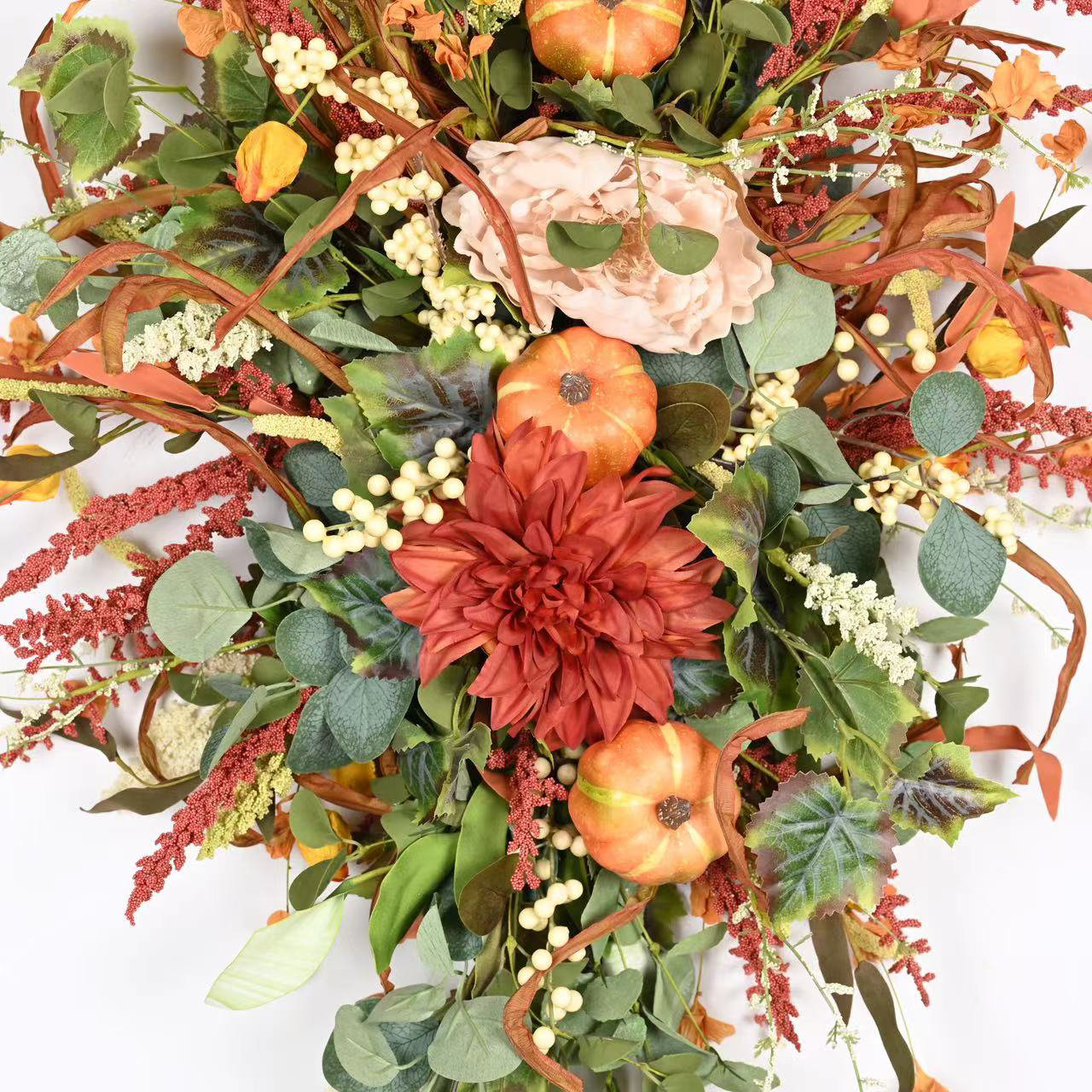 Artificial Fall Thanksgiving Pumpkin Dahlia Peony Front Door Swag