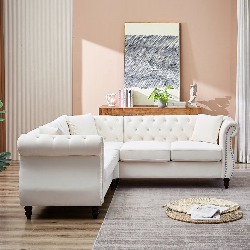 Canapé modulaire de coin 3 pièces Kamily, Velours beige