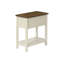 Table d'appoint, bout, table d'appoint, 2 niveaux, étroit, chambre à coucher, lampe, tiroir de rangement, placage blanc antique, placage brun, transitionnel