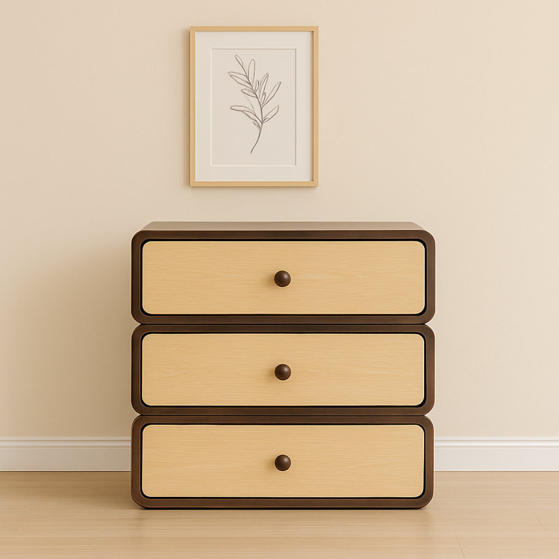 Solid Wood Nightstand  End Table Bedside Table With 3 Rotating Drawers