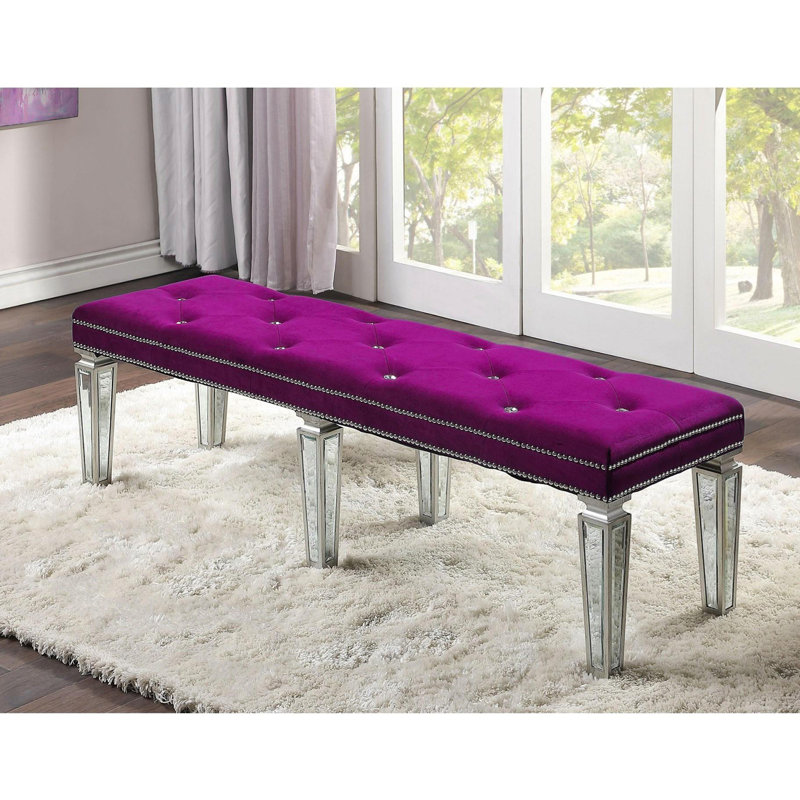Banc avec boutons capitonnés en miroir, Bourgogne / miroir