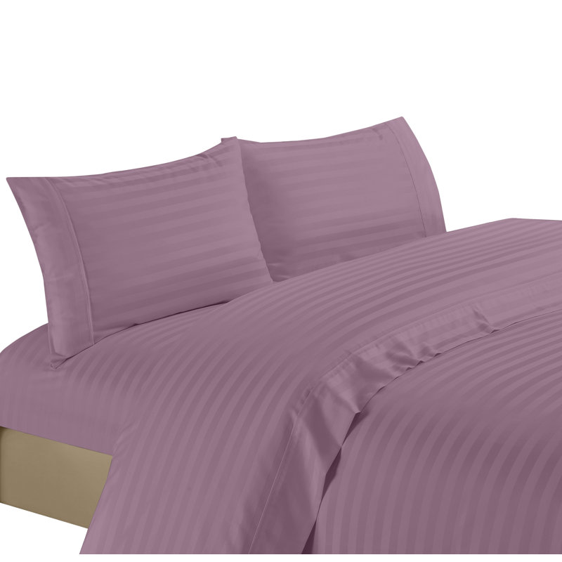 Ensemble de draps 100% satin de coton 1200 fils, Ensemble de draps pour très grand lit avec 2 taie, Lilas