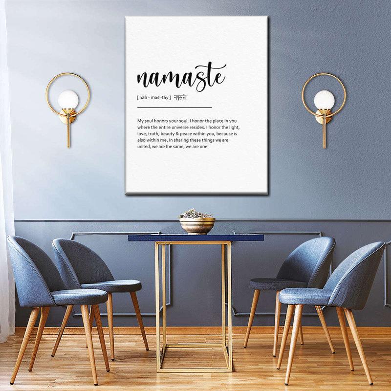 "Namaste", art textuel sur toile tendue, H 40 po x l 32 po x P 1,25 po