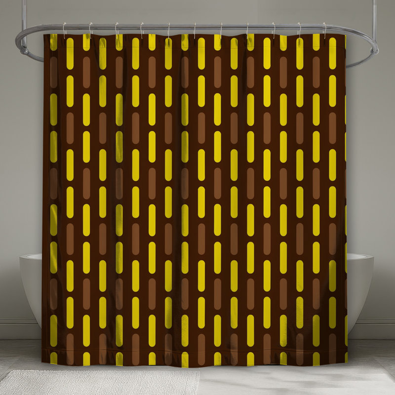 Rideau de douche brun et jaune à rayures très long, 70in W x 84in H