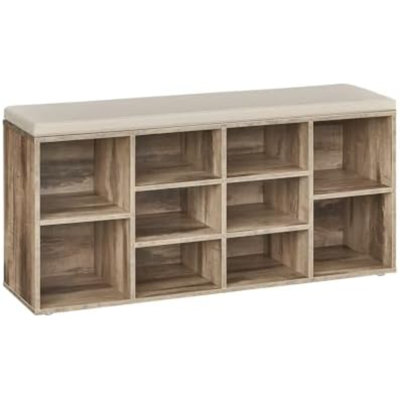 CUSTOS Collection - Shoe Bench, Storage Bench With Padded Seat, Entryway Bench With 10 Compartments, For Bedroom, 11.8 X 40.9 X 18.9 Inches, Camel Brown And Cappuccino Beige