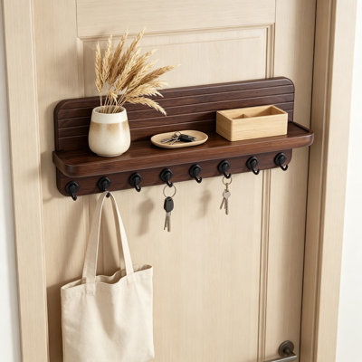 Wooden Key Holder for Wall with Mail Organizer Shelf and Hooks, Wall Mount Key Rack and Hanging Organizer for Entryway, Hallway, and Home Decor