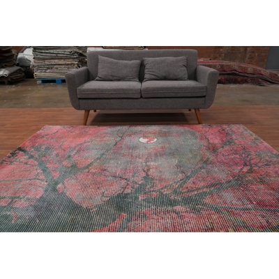 Tapis artistique abstrait 6 x 8 avec motif d'arbre et de lune