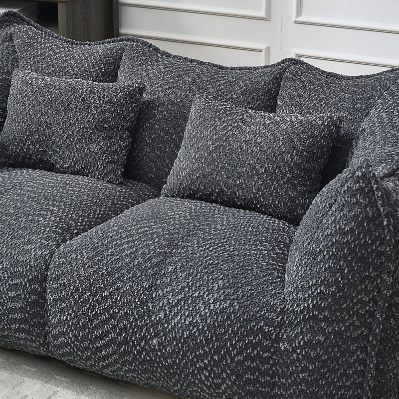 Soft Beanbag Chair With High Resilience Foam Core For 2 People, Black Chenille