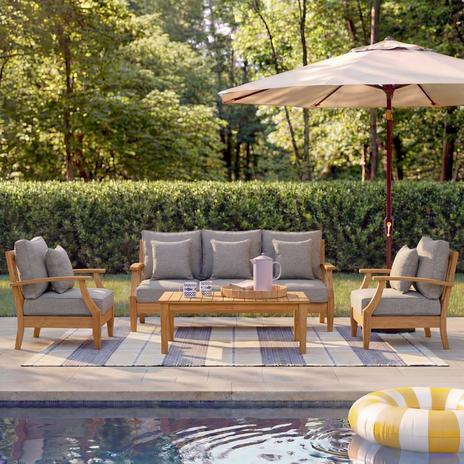 Clairmont 5-Person Teak Patio Seating Group, Taupe