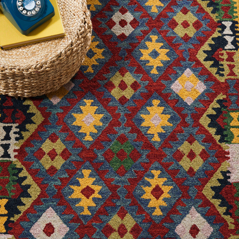 Hand Tufted Wool/Cotton/Latex Southwestern Rug in Yellow/Red, Rectangle 5' x 8'