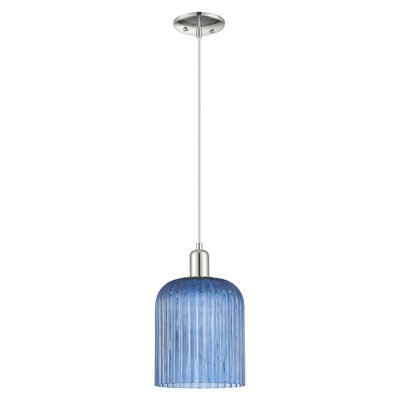 Downtown Urban - Bridal Veil - 1 Light 8" Cord Hung Mini Pendant - Polished Nickel Finish - Blue Deco Swirl Shade