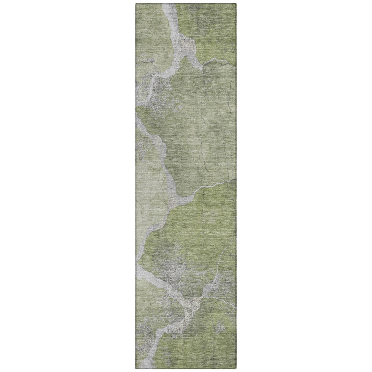 Machine Washable Indoor/Outdoor Xhevrie Green Rug