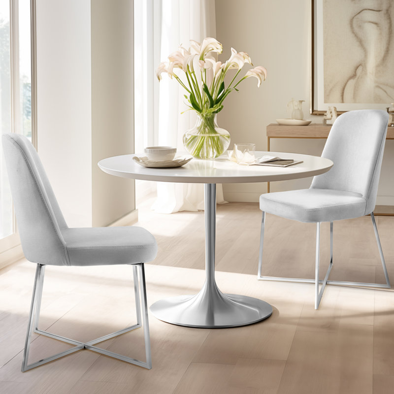 Light Gray Velvet Upholstered Accent Chairs with Silver Metal Legs, Set of 2