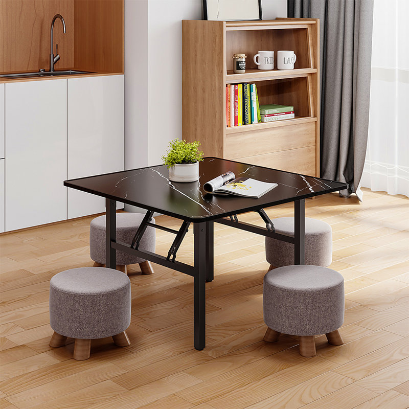 Kyandra Square 80cm Folding Coffee Table with Marble Effect Top, 51cm H x 80cm L x 80cm D