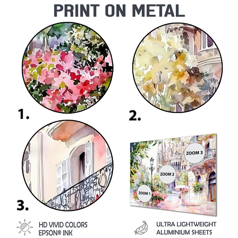 «Barcelona City In Summer II - Cityscapes», impression métallique, H 16 po x l 32 po x P 0,84 po