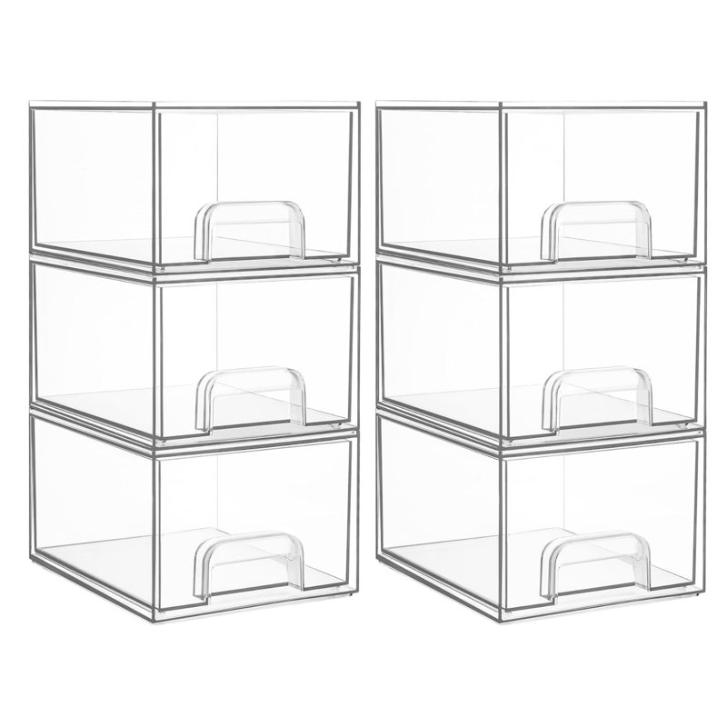 6 Pack Clear Stackable Storage Drawers
