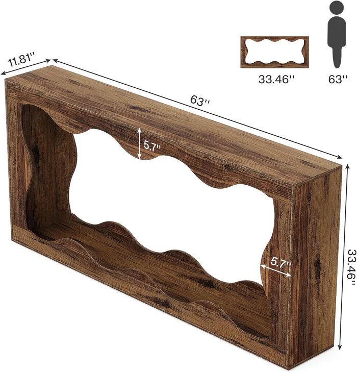 Console Stephen à deux niveaux à bords ondulés 63 pouces Stephen, Rustic Brown