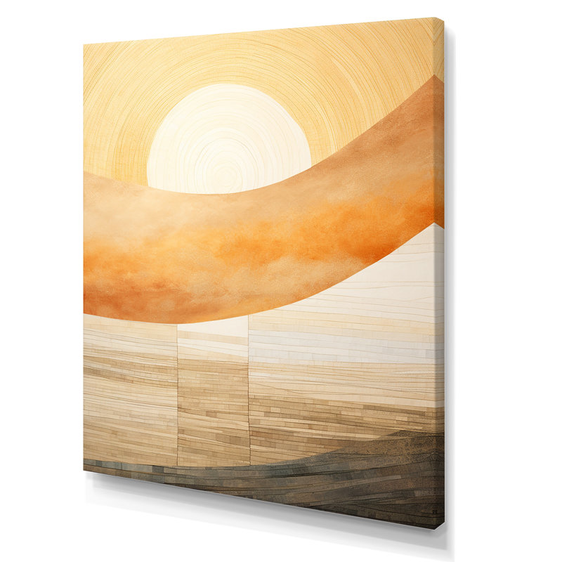 Geometric Golden Beige Sunset Harmony I - Sunset Wall Decor, Wrapped Canvas, 32" H x 24" W