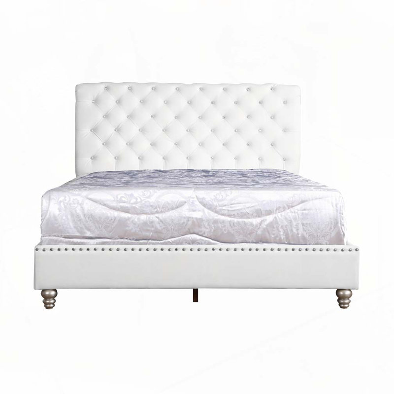 Lit rembourré en polyuréthane avec tête de lit capitonnée, élégant et confortable pour une chambre à coucher moderne