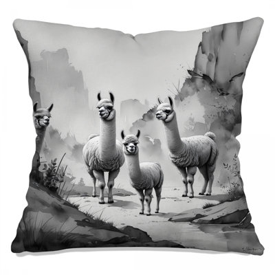 Coussins décoratifs noirs et blancs avec lamas