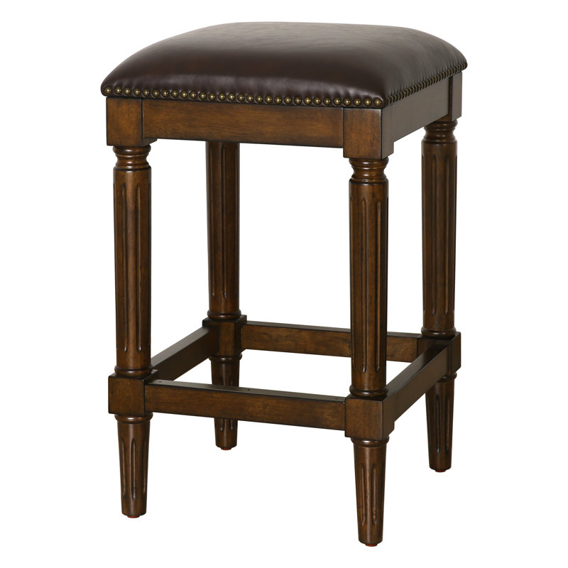 Bertia Square Wood Counter and Bar Stool, Counter Stool (25.75" Seat Height), Dark Brown/Distressed Walnut