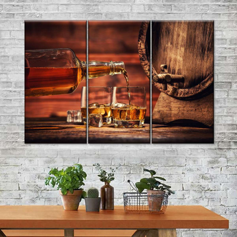 Verre à whisky - ensemble de 3 toiles tendues, H 42 po x l 65 po x P 1,25 po