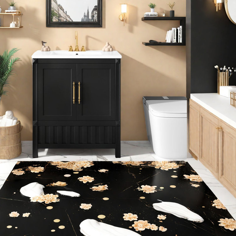 Modern Black Vanity And Sink, Solid Wood Mdf, Space-saving Bathroom Storage