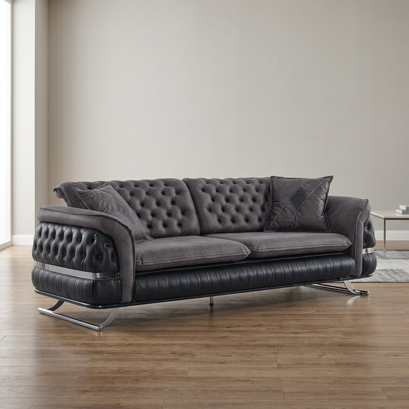 Canapé luxueux Chesterfield, Argent argent, Noir