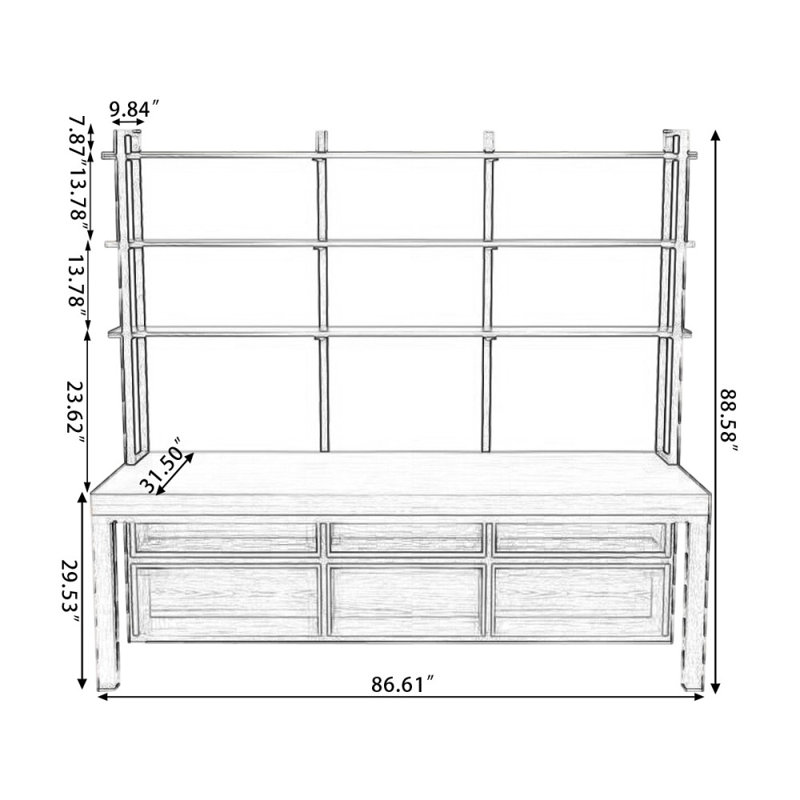 Bureaux rectangulaires en bois massif noir et brun clair + fer, H 88,58 po x l 86,61 po x P 31,5 po